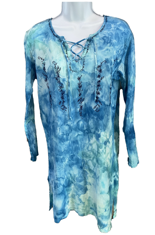 Gauzy Embroidered Beach Coverup - Tidal - Size S